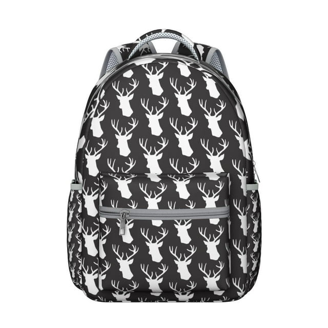 Rustic Deer Print Student School Backpack for Student Hunting Forest Buck Head Woodland Animal Pattern Vintage Art Aesthetic Bookbag