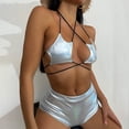 thumbnail image 4 of ANINEO Women Swimwear Split Swimsuit Star Sequin Silver Neck Strap Bikini Swimsuit Soft Hawaii Summer Tropical Brazilian Beachwear, 4 of 7