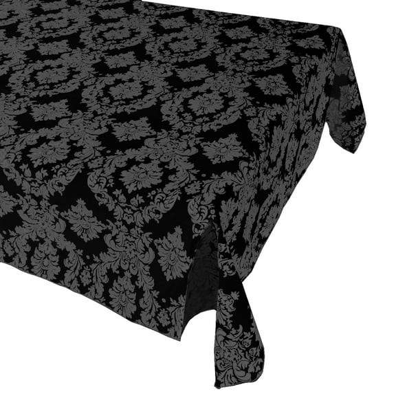 Flocking Damask Taffeta Tablecloth Grey on Black