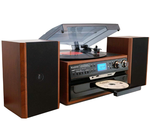 Boytone BT-24MB Bluetooth Classic Style Record Player Turntable with AM/FM  Radio, CD/Cassette Player, Separate Stereo Speakers, Record from Vinyl,  Radio, and Cassette to MP3, SD Slot, USB, AUX.