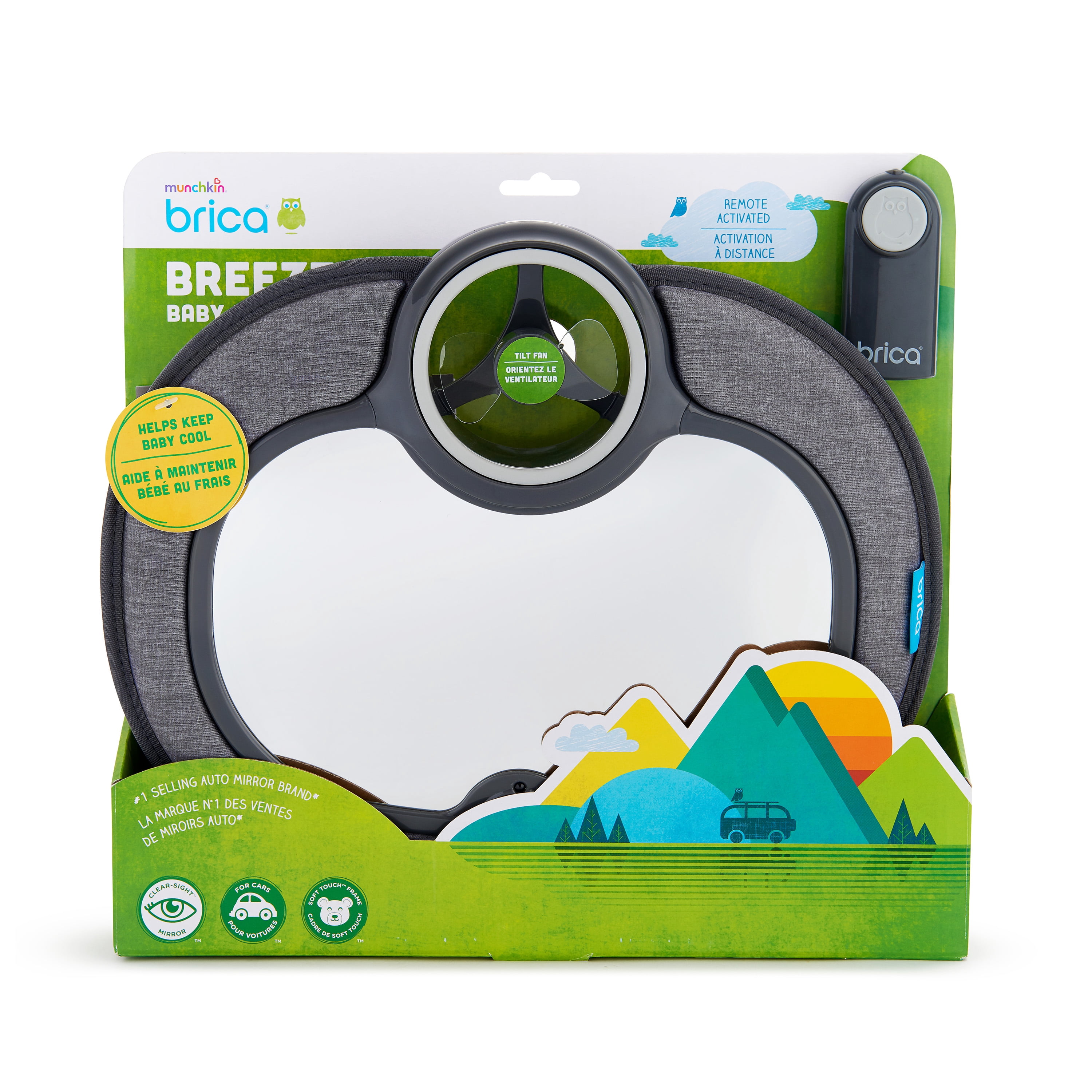 Munchkin Brica Breeze Baby In-Sight® Fan Car Mirror, Crash-Tested, Includes Remote Control and Auto Shut-Off Feature, Gray
