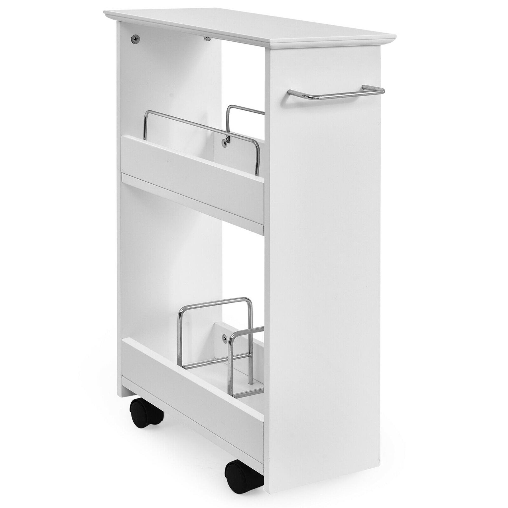 Gymax Slim Rolling Storage Cart 3-Tier Bathroom Cabinet Mobile Shelving  Unit w/ Handle