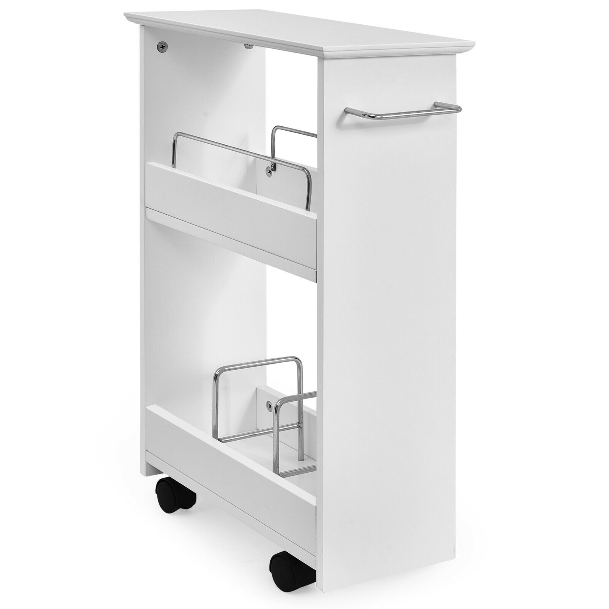 Gymax Slim Rolling Storage Cart 3 Tier Bathroom Cabinet Mobile Shelving Unit W Handle