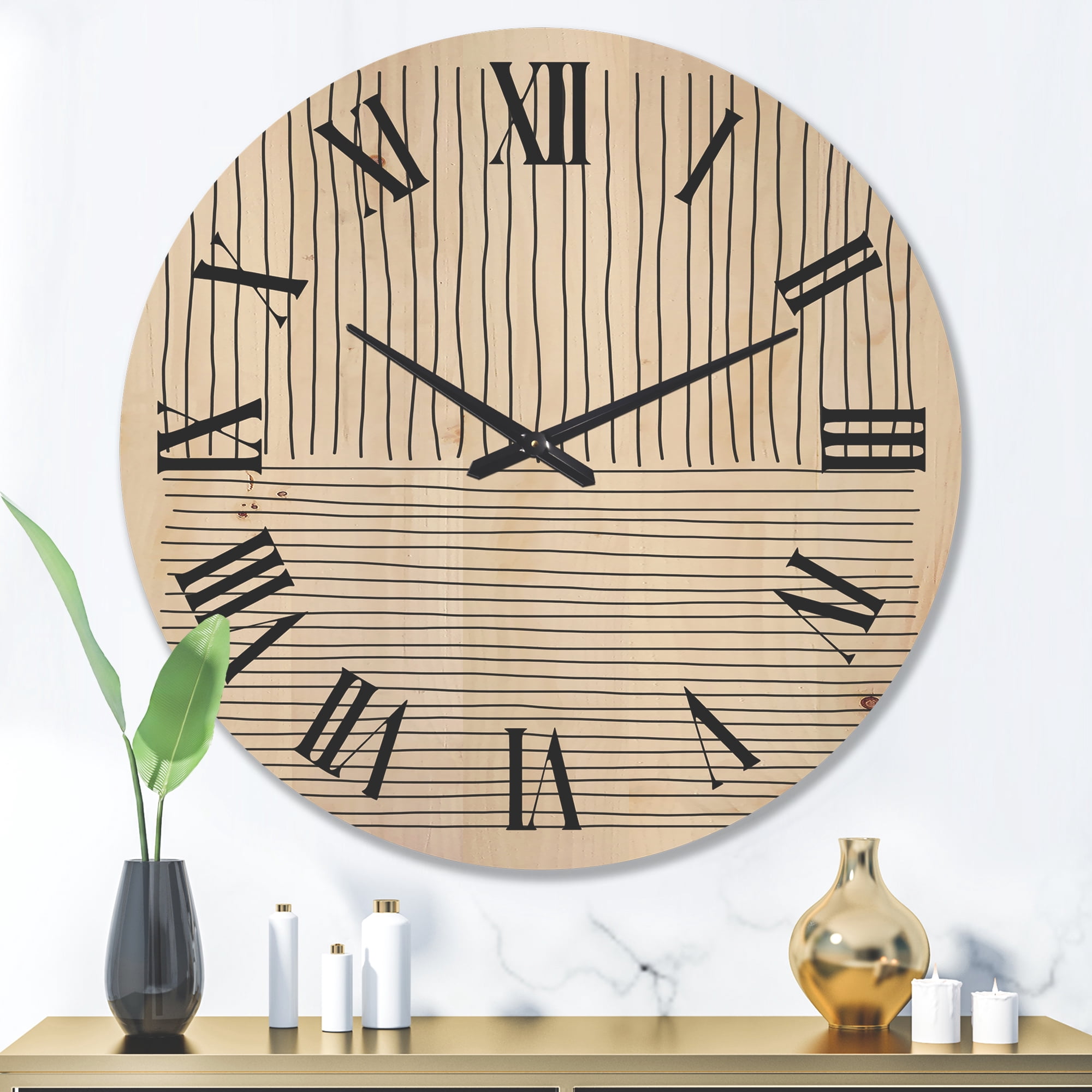 Designart 'Minimal Geometric Lines Vertical and Horizontal III' Modern Wood Wall Clock