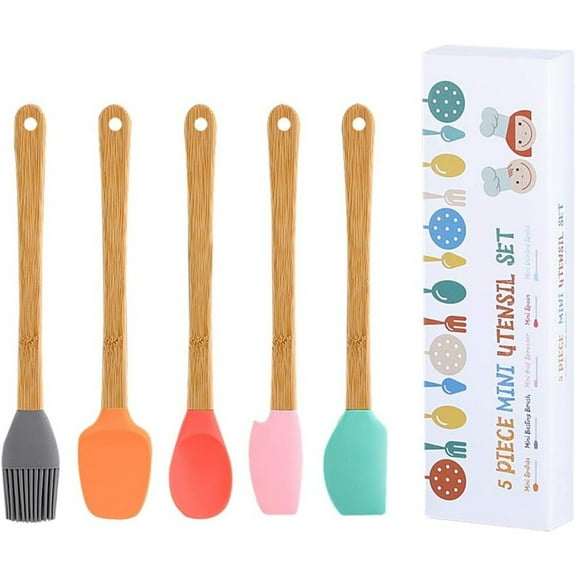 Silicone Spatula, 5 Pack Mini Spatulas Scrapers with Bamboo Handle for Cooking Baking Nonstick Cookware Kitchen Utensils High Heat Resistant BPA Free