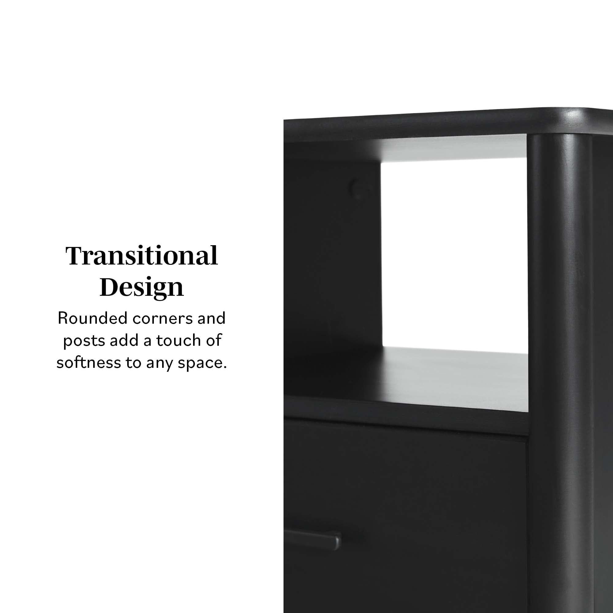 Walker Edison Transitional 1-Drawer Spindle-Leg Nightstand, Black