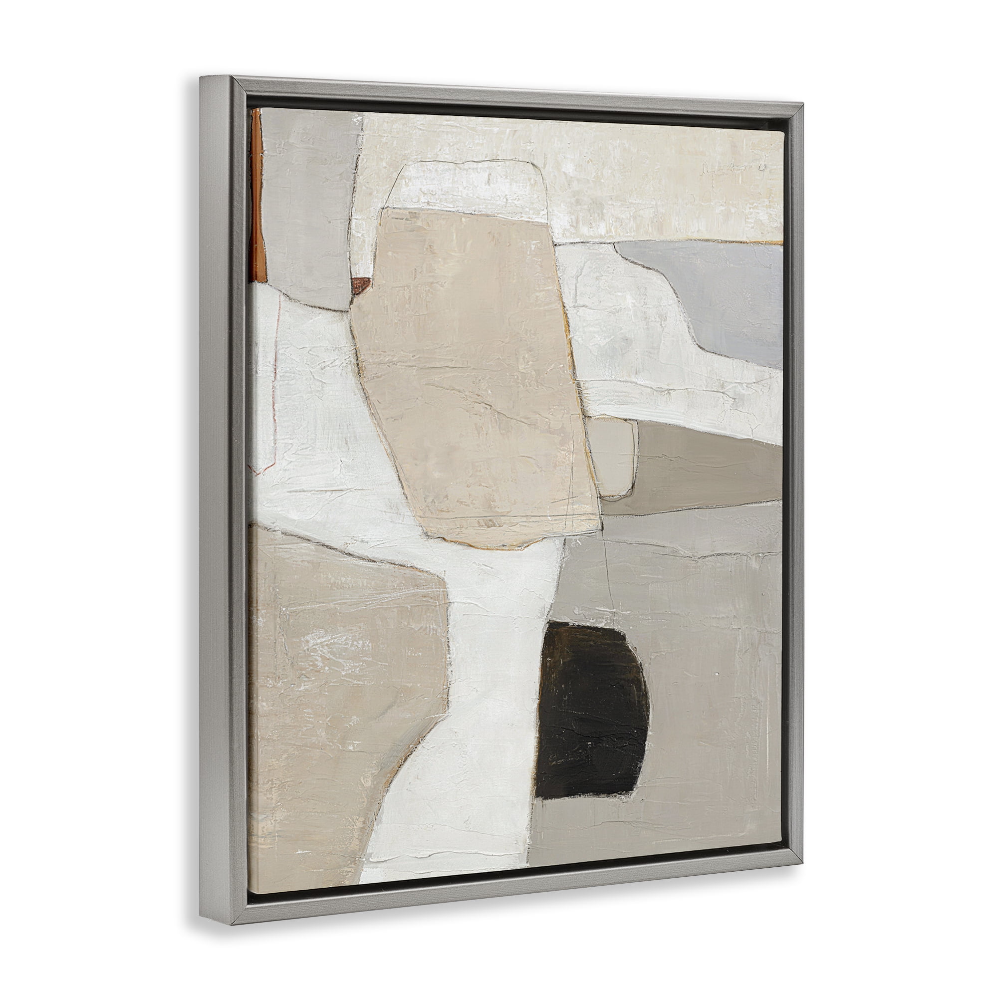 Stupell Industries Beige Shape Geometrics Abstract Painting Gray Floater Framed Canvas Art Print Wall Art, 25 x 31