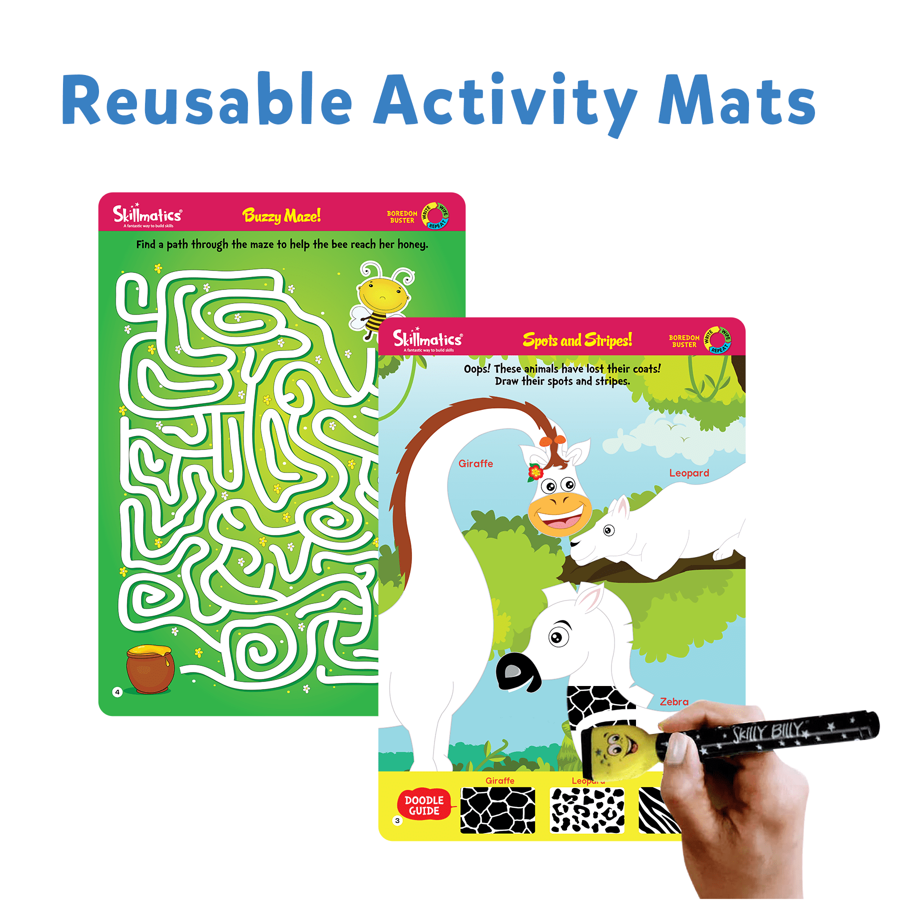 Skillmatics Educational Game - Boredom Buster, Reusable Activity Mats with Dry-Erase Marker for Kids Ages 3-6