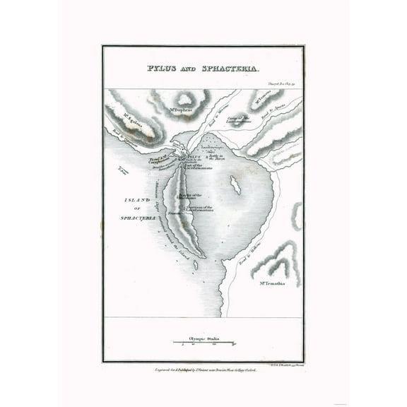 Historic Map - Pylos Sphacteria Greece - Oxford 1828 - Vintage Wall Art