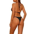 thumbnail image 3 of INSPIRAR CHIC Trajes de baño de dos piezas para mujer, con tirantes, texturizados y de canalé, con parte inferior triangular atada, tamaño mediano, color negro, 3 of 5