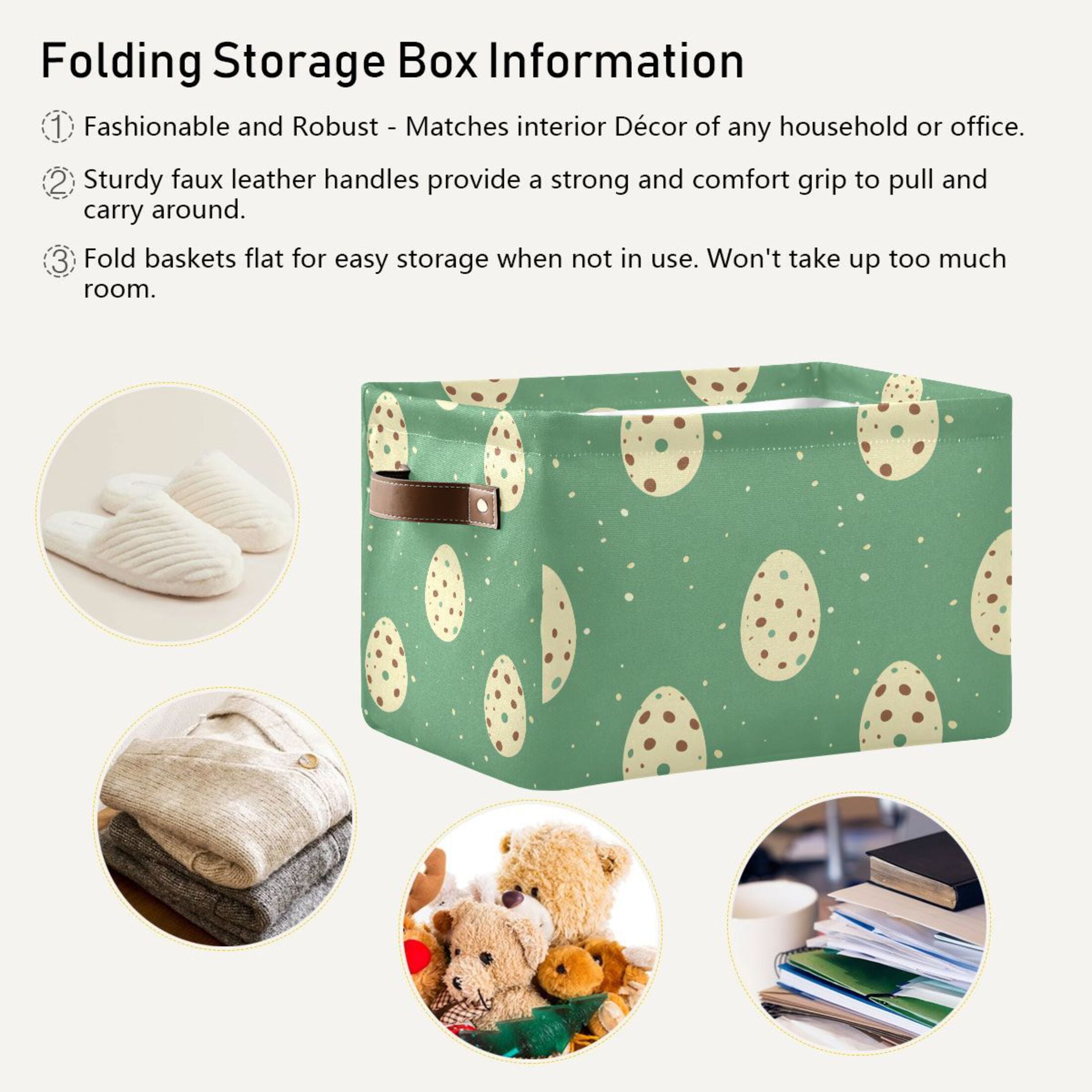 Ryvnso Art Easter Eggs Storage Basket Large Bin Foldable Boxes Toys Organizer 14.2x10.2x8.3in 2 PCs