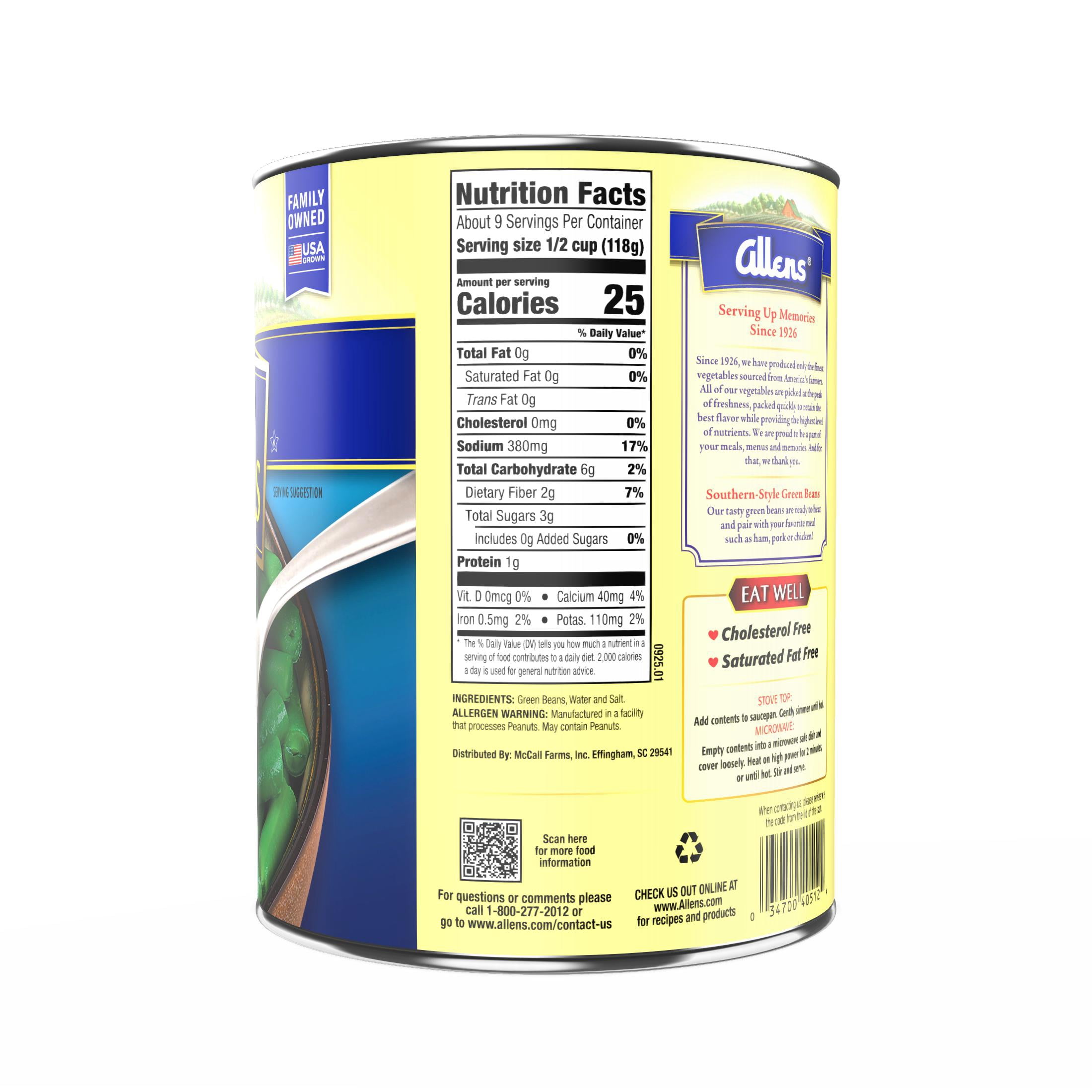 Allens Blue Lake Green Beans, Canned Vegetables, 38 oz