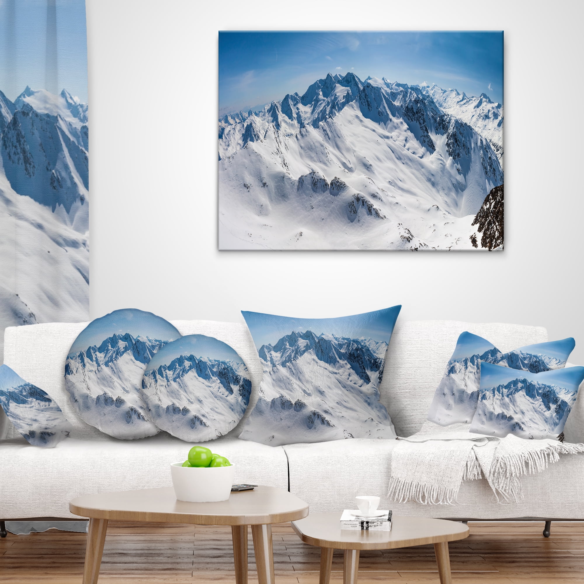 Designart Snowy Mountains Panoramic View - Landscape Printed Throw Pillow - 18x18