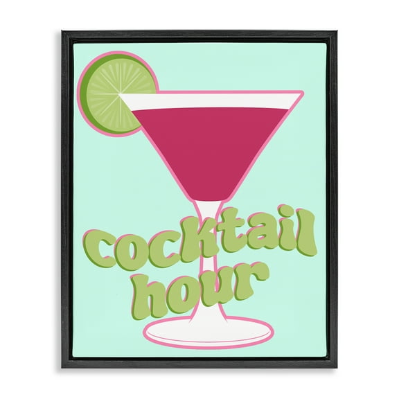 Stupell Industries Retro Cocktail Hour Food & Beverage Painting Black Floater Framed Canvas Art Print Wall Art, 17 x 21