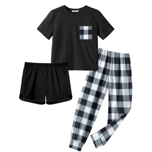 Arshiner Girls Clothes 3 Piece Outfits Short Sleeve Shirts Long Pants and Dolphin Shorts Clothing Sets with Pockets