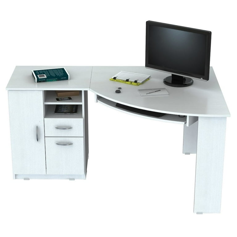 Inval Modern Corner Desk with 2 Drawers and Cabinet Washed Oak