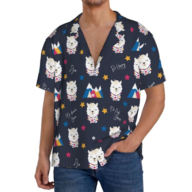 Fotbe Llamas 1 Camisa Estampada de Manga Corta para Hombre, Casual de Verano, Estilo Playero, Sin Arrugas-XX-Large