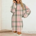 thumbnail image 3 of Women's Casual Dress Long Sleeve Round Neck Plush Flannel Plaid Print Loose Fit Winter Dress for Holiday Season,Light pink,S, 3 of 7