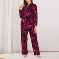 thumbnail image 2 of Salouo Burgundy Tie Dye Pattern Women's Pajamas Set Long Sleeve Button Down Sleepwear Soft Pj Lounge Sets for women 2 Piece Pjs Set with Long Pants-Medium, 2 of 7