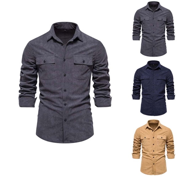 Miluxas Mens Dress Shirts Long Sleeve Button Down Casual Shirts for Men Inner Contrast formal Business Tuxedo Wedding Shirt Navy