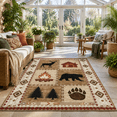 Rustic Rug Pattern Cabin 4'x6'(Rectangular) Rustic Woodland Area Rug with Bear Deer Lodge ...