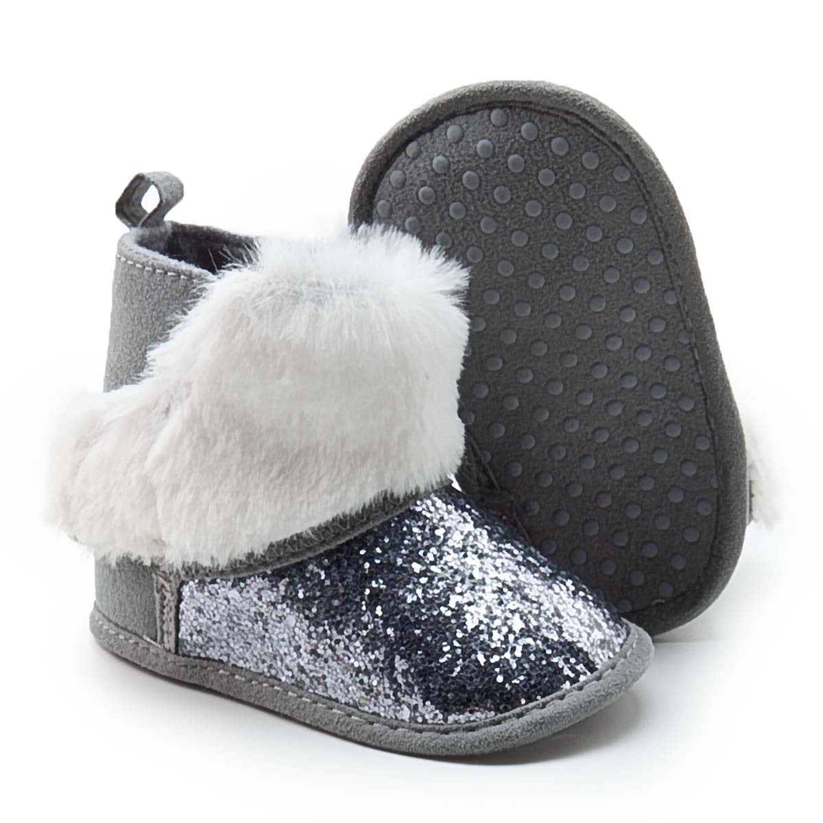 Ladies Winter Glitter Sequins Shoes Fur Trim Rabbit Furry Casual Snow Boots New 
