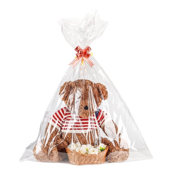 Cellophane Wrap for Gift Baskets, 10 Pack Large 30x40 Inch Clear Plastic Gift Bags for Birthday, Baby Shower, Graduation, Wedding