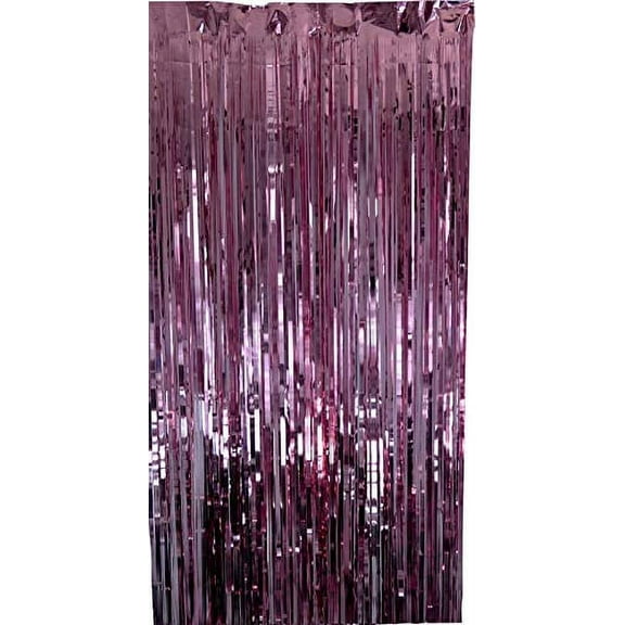 Metallic Fringe Foil Curtain Backdrop for Weddings, Birthdays, Special Occasions (Pink, 1 Pack)