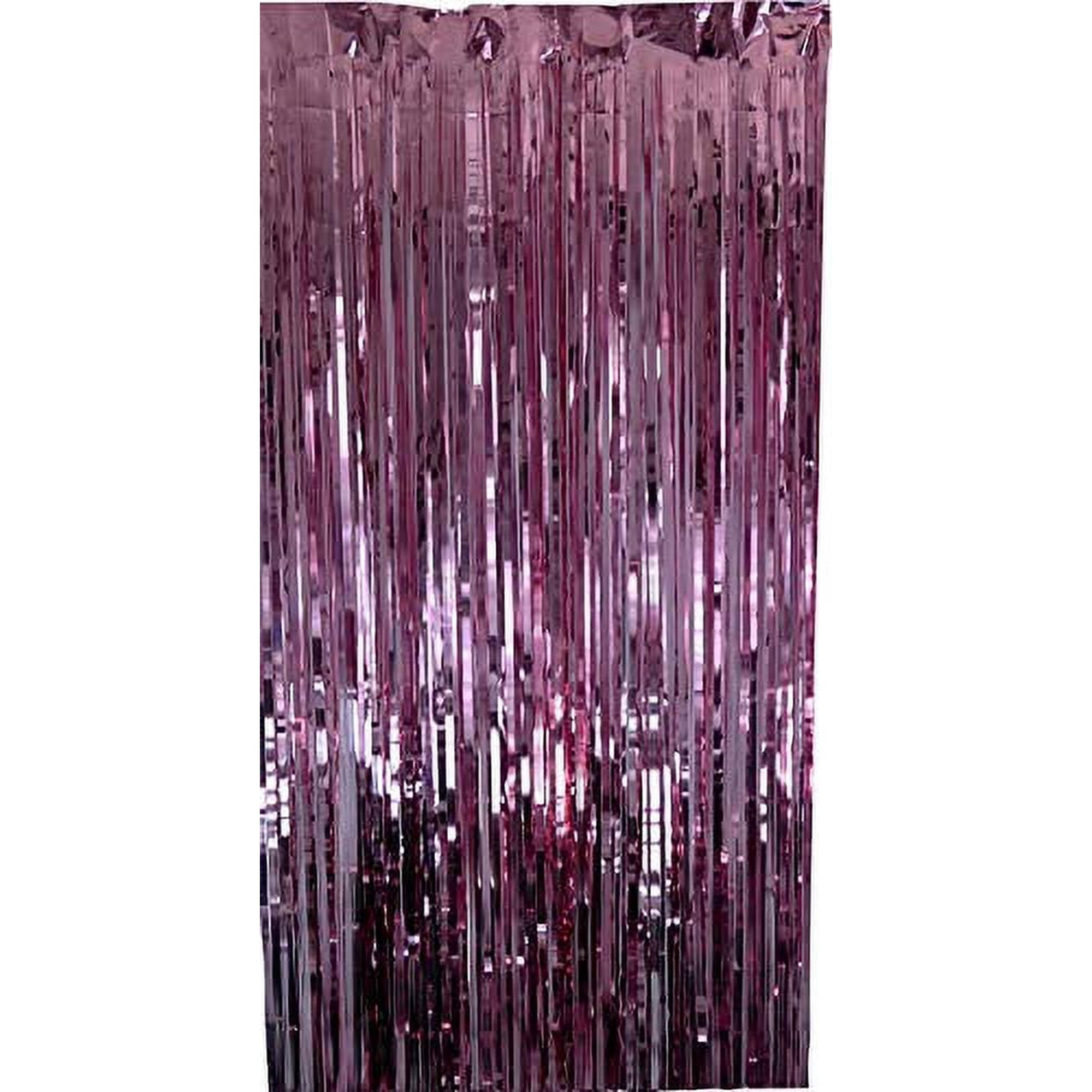 Metallic Fringe Foil Curtain Backdrop for Weddings Birthdays Special Occasions (Pink 1 Pack)