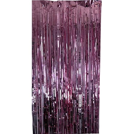Metallic Fringe Foil Curtain Backdrop for Weddings Birthdays Special Occasions (Pink 1 Pack)