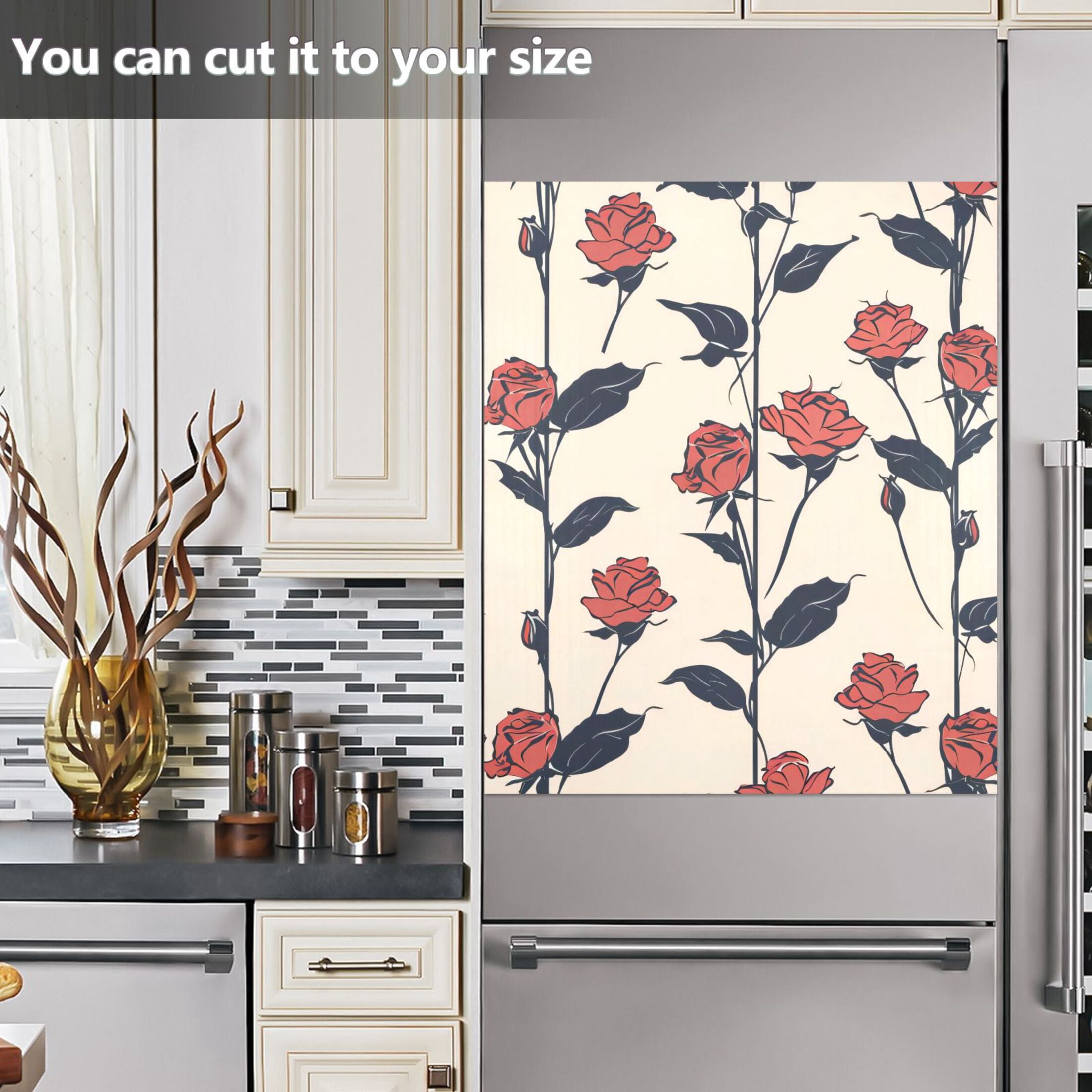 Dishwasher Magnetic Sticker 23x26 Inch Refrigerator Magnetic Sticker Washing Machine Magnetic Sticker Kitchen Panel Magnetic Sticker Home Decor Red Rose Seamless