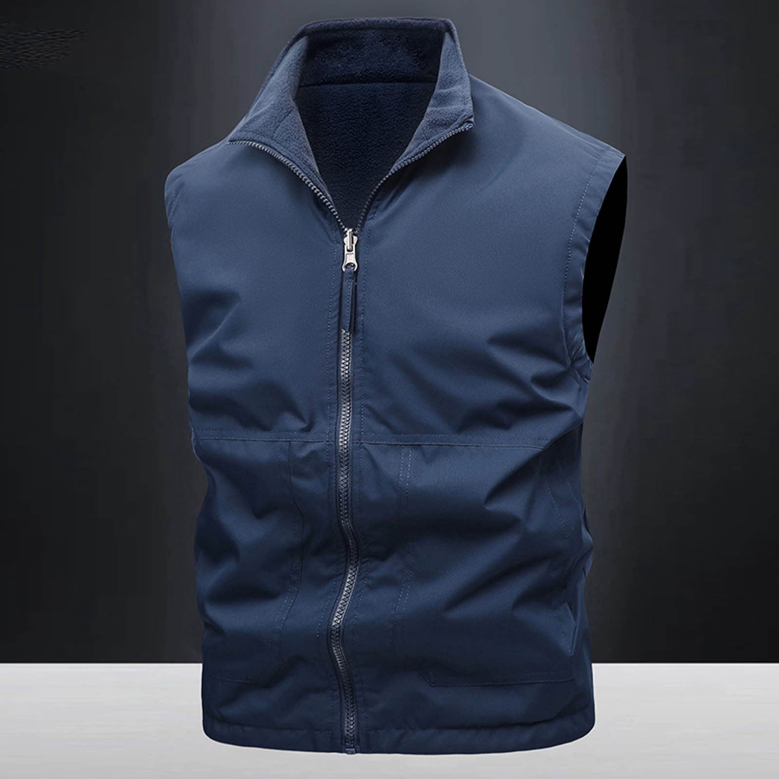 Zedker Men's Outdoor Vests Casual Full-Zip Lightweight Sleeveless Waistshirts Work Photo Travel Vest for Golf Running Navy XL