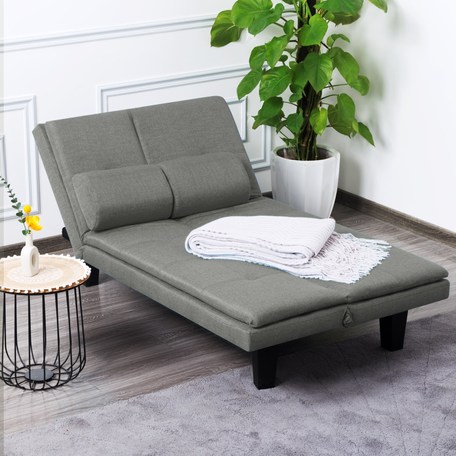 Kadyn 63.4" Futon Sofa bed, Polyester Upholstered Sofa Futon with 2 arm cushions, Modern Futon Sofa for apartment, Dark Grey Kadyn 63.4" Futon Sofa bed, Polyester Upholstered Sofa Futon with 2 arm cushions, Modern Futon Sofa for apartment, Dark Grey