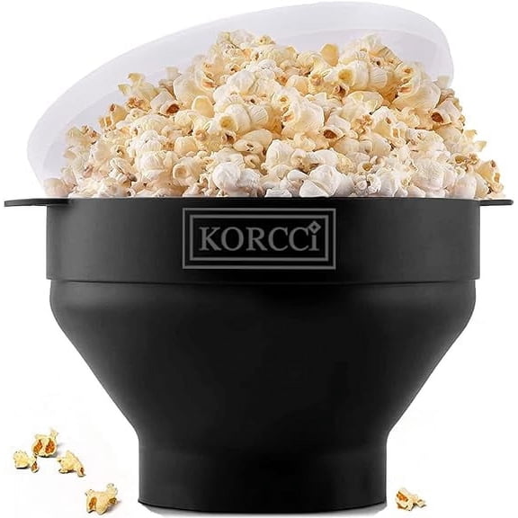 The Original Korcci Silicone Popcorn Maker - Microwave Popcorn Popper - Collapsible Bowl, Heat-Resistant, Easy to Clean, Ideal for Family Movie Nights - Black