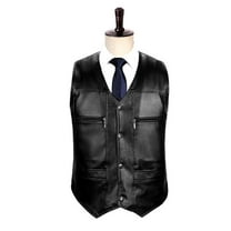 Leather Vest Men Motorcycle, 4 Button With Zipper Pockets Cowboy Jackets Western Riding Club Adult Cut Off Moto Bike Vests Black Xxl