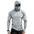 thumbnail image 3 of Inglocry UPF 50+ Sun Protection Hoodie Men with Mask Quick Dry Long Sleeve Fishing Hiking Shirts UV Rash Guard Lightweight Light Gray 2XL, 3 of 9