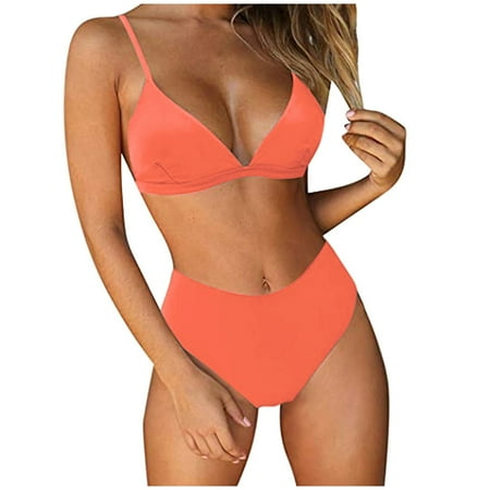 New Release  Fashion Women Bikini Set  Solid Printed Swimsuit  Split Bikini  High Elasticity  Quick Dry  Beach Vacation  Stylish Swimwear  One Piece Swimsuit  Womans Swimsuit | Orange XL  Sopatenor