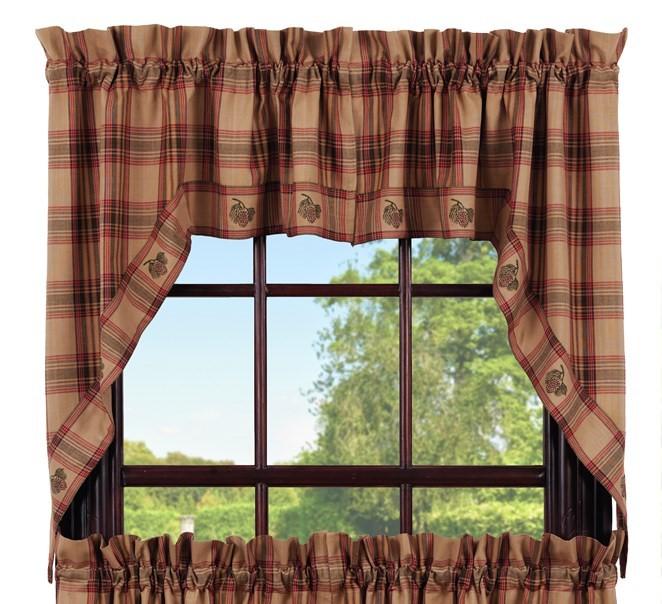 Pinecone Swag Set Window Curtains Pair 72x36 total 2 inch rod pocket