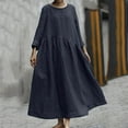 thumbnail image 2 of Womens Summer Spring Dresses Crew Neck Long Sleeve Cotton Linen Dress Solid Casual Flowy Plus Size Long Maxi Dresses, 2 of 7