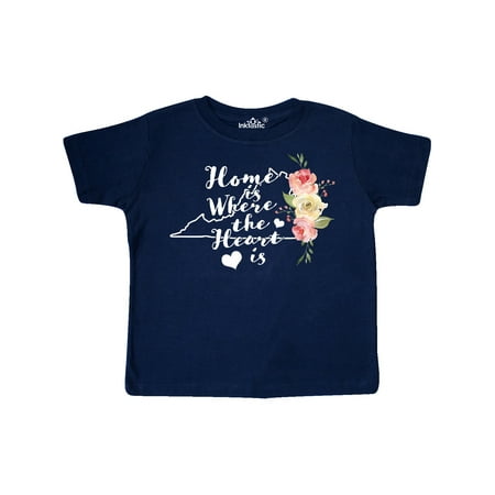 

Inktastic Virginia Home is Where The Heart is with Watercolor Floral Gift Toddler Toddler Girl T-Shirt
