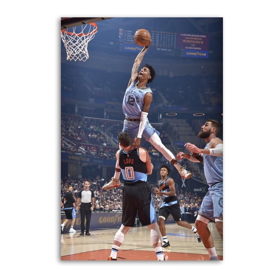 Memphis Ja Morant Dunking on Kevin Love Poster Decorative Painting Canvas Wall Art Living Room Posters Bedroom Painting 12x18inch(30x45cm)