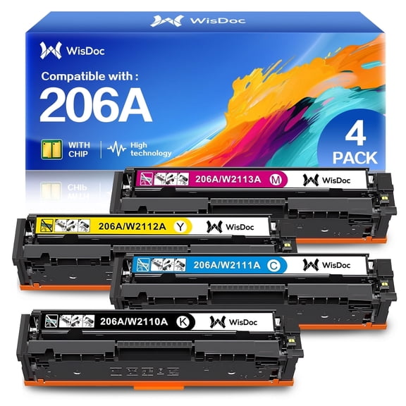 206A Toner Cartridge With Chip Compatible for 206A 206X Color LaserJet Pro MFP M283fdw M283cdw M283fdn M282nw M255dw M255nwSeries Printer Ink (Black Cyan Magenta Yellow 4-Pack)