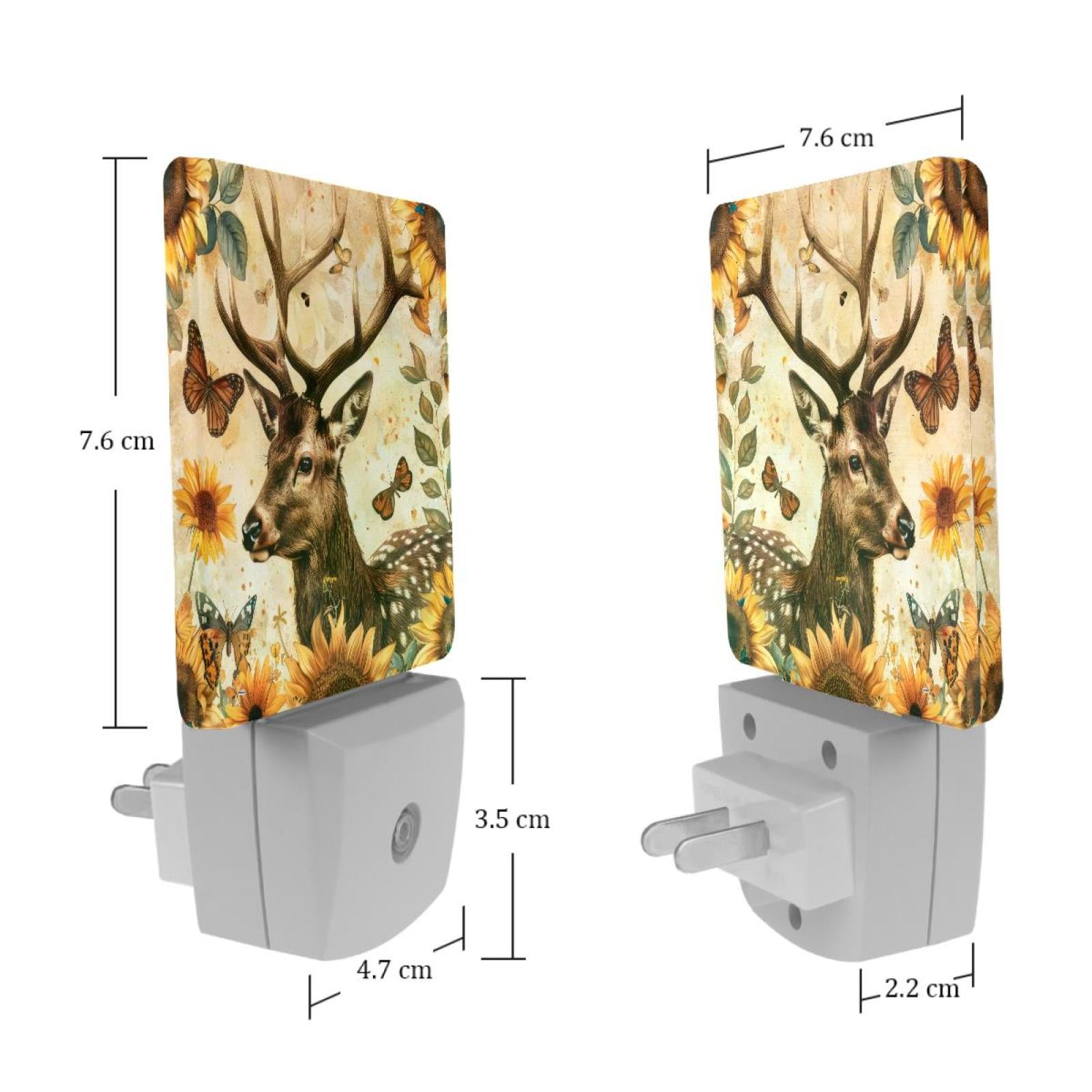 PhooArto Sunflower Deer Butterfly Vintage Plug in LED Night Light Auto Sensor Dusk to Dawn Decorative Night for Bedroom, Bathroom, Kitchen, Hallway, Stairs, Baby's Room, Energy Saving
