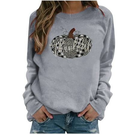 

Honeeladyy Discount Thanksgiving Fashion Women s Casual Long Sleeve O-Neck Printed Ladies Sweatshirts Tops
