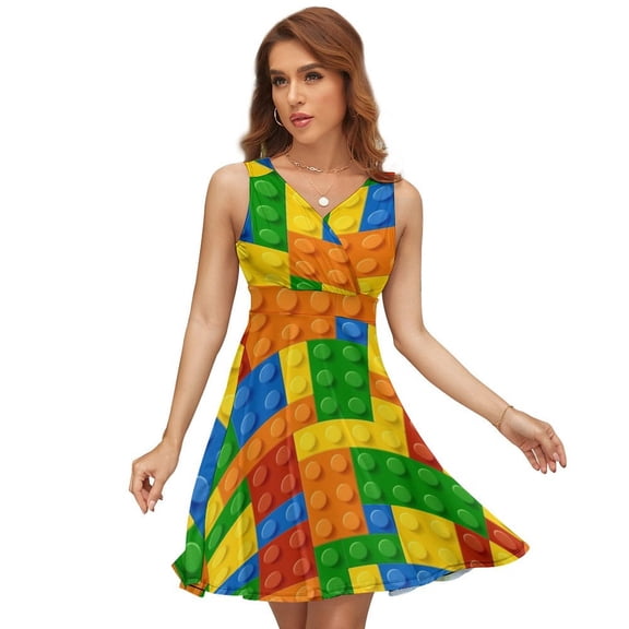 Building Blocks Construction Brick Dress Fashion Beach Long Dresses Female Party Printed Sundress