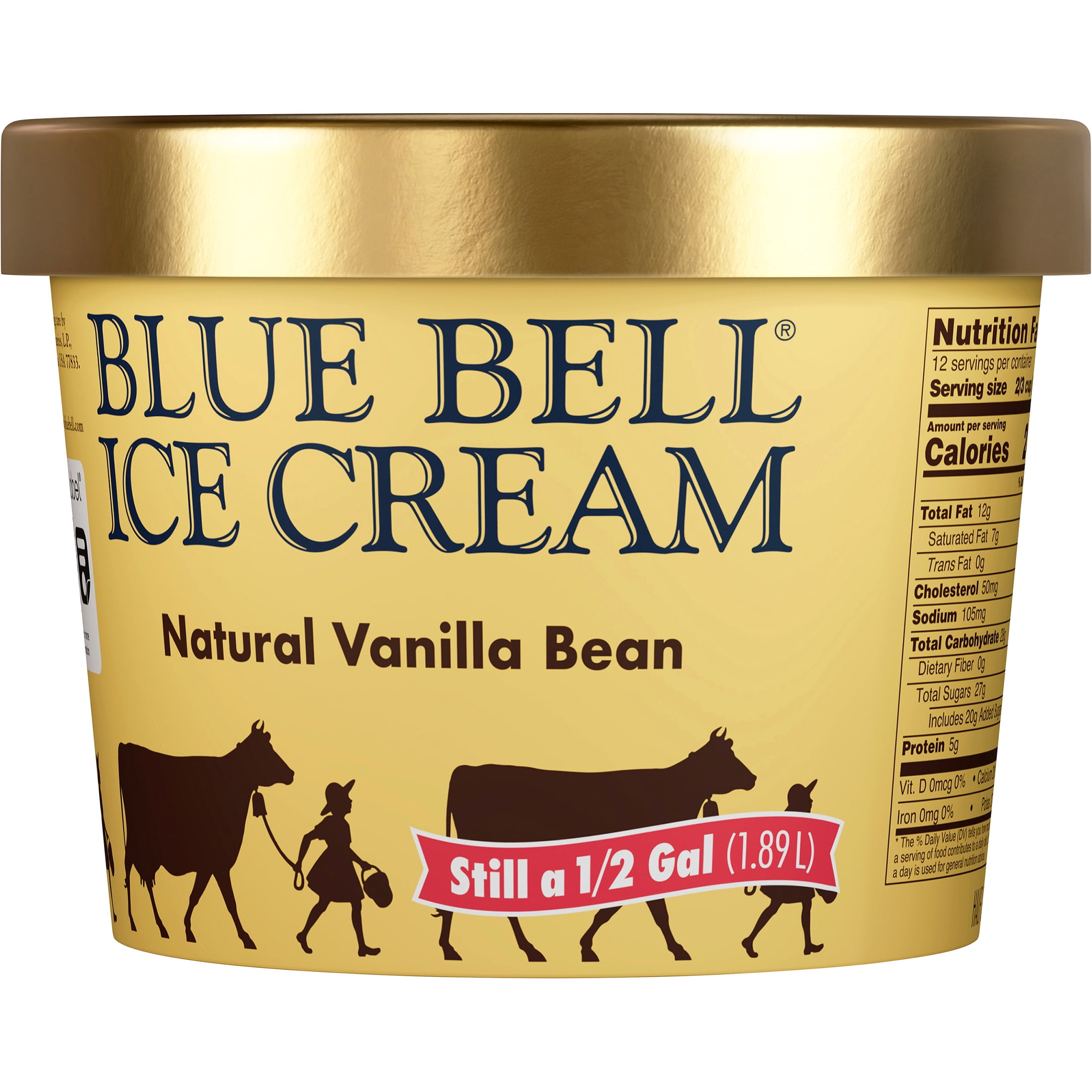 Blue Bell Natural Vanilla Bean Ice Cream Half Gallon, 64 fl oz