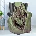 thumbnail image 4 of Tattoo Soft Flannel Fleece Blanket, Head of Wolf the Fierce Warrior Big Dog of the Forest Winter Season Theme Image, Cozy Plush for Indoor and Outdoor Use, 70" x 90", White and Black, by Ambesonne, 4 of 5
