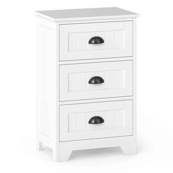 Furnibear 3-Drawer Nightstand, Wood Side End Table Bedside Table with Storage for Bedroom, White