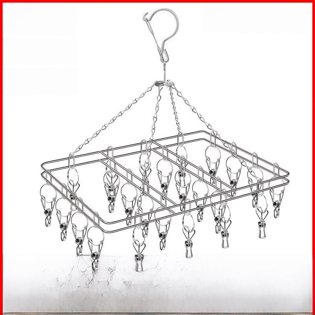 Estante de secado de calcetines de acero inoxidable con múltiples clips, estante de secado de calcetines sólido con 20 clips, estante de secado de múltiples cabezales