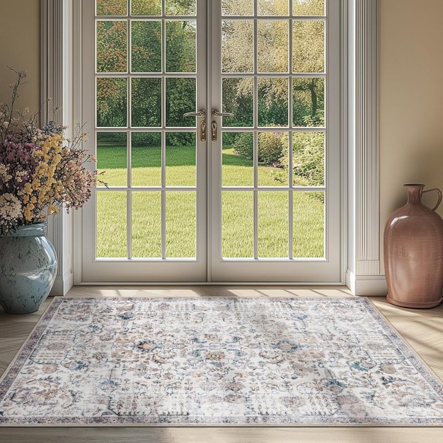 Area Rug x Vintage Rug Indoor Washable Rug Retro Accent Rug Distressed Carpet Multi Floral Print Country Boho Rug Non Slip Kitchen Bedroom Living Room Dining Room Office